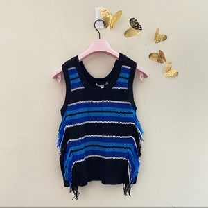 DEREK LAM 10 CROSBY Boho Fringe Knitted Sleeveless Top